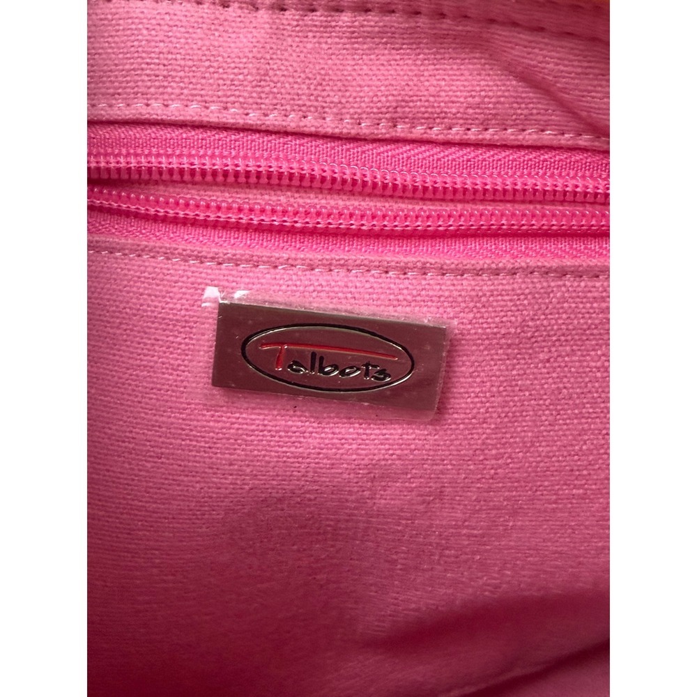 Talbots Yellow Woven Straw Shoulder Bag Pink Lining Bamboo Zip Pull Small - Picture 4 of 7